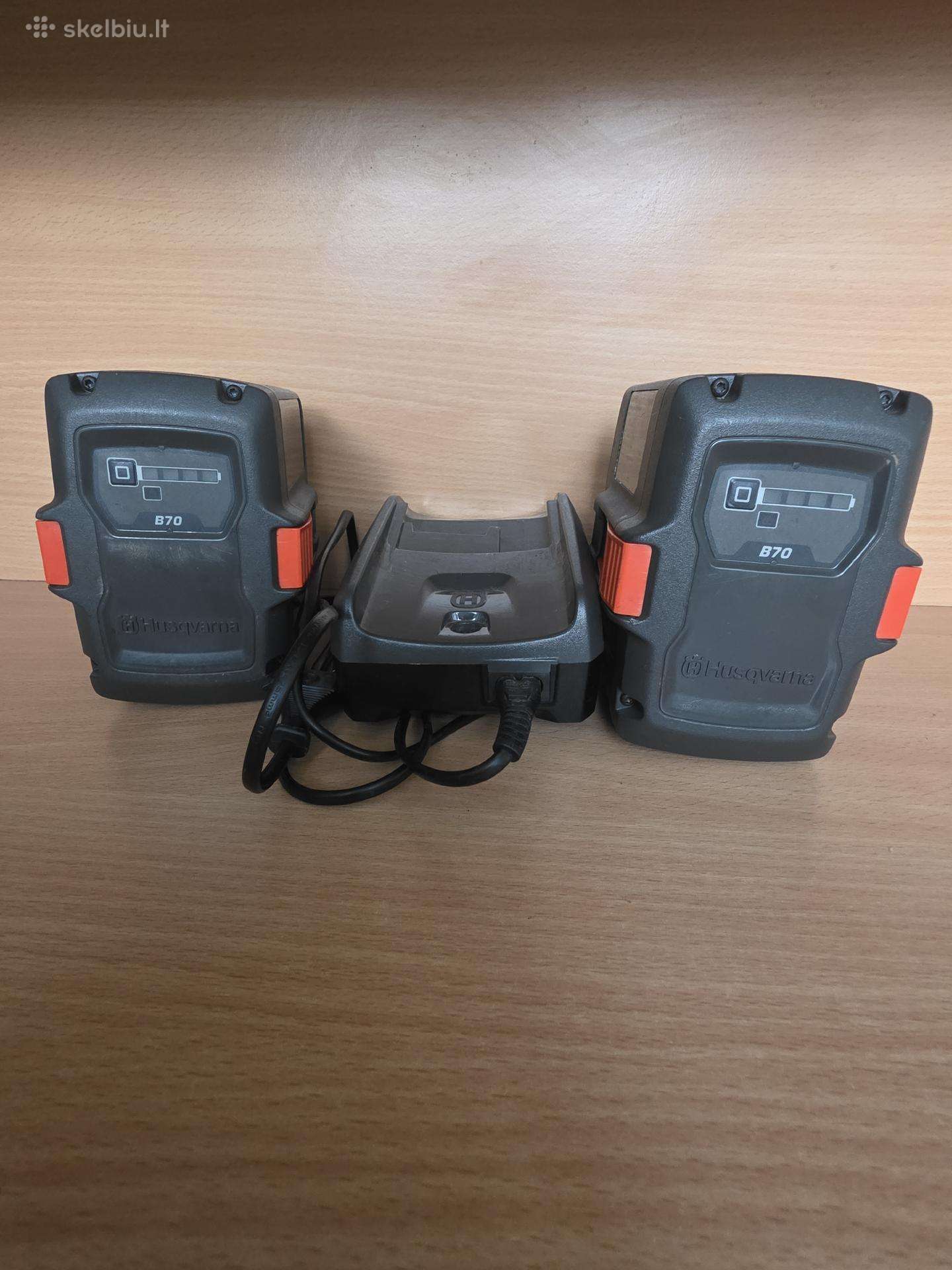 Husqvarna B70 baterijos ir pakrovejas