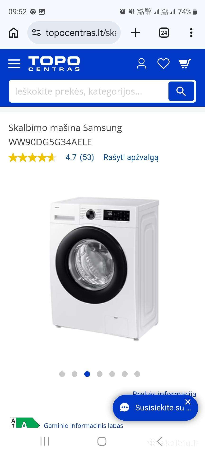 9kg Samsung skalbimo mašina 2025.11 pirkta