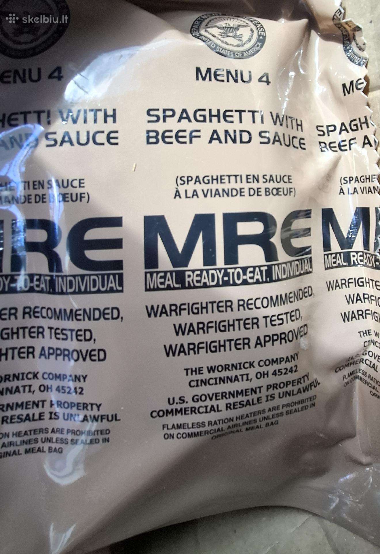 JAV kariuomenės 24h. sauso maisto davinys Mre