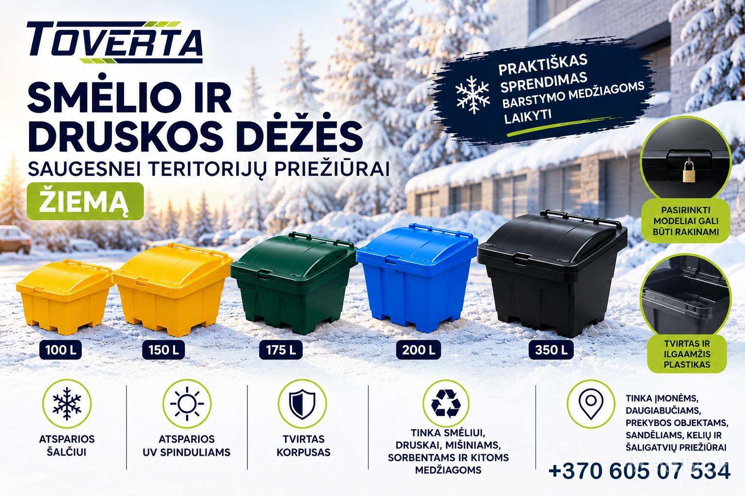 Plastikinės dėžės smėlio/druskos mišiniui žiemai