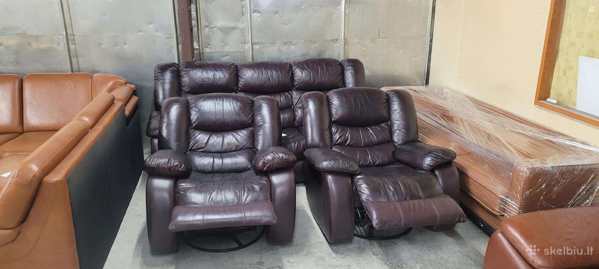 Odiniai Baldai Sofa lova ir 2 Reglaineris Foteliai