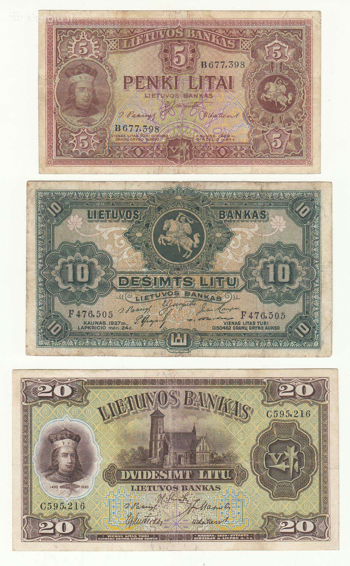 Smetoniški 5, 10, 20 litų. Tarpukaris.