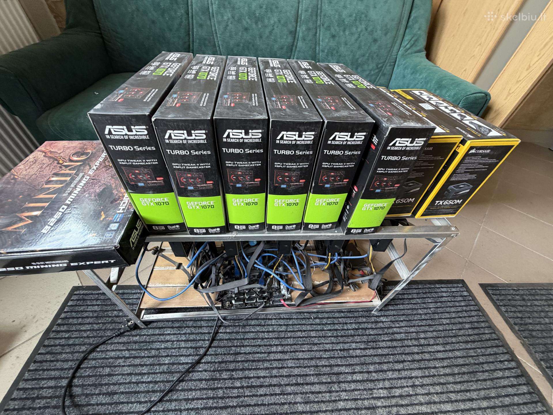 Parduodama mining kasykla –6 asus Gtx 1070 8gb