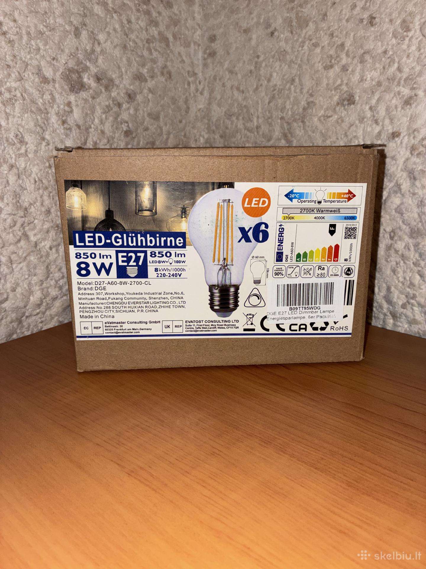 Lemputės Dge E27, 8w, šiltai baltos spalvos