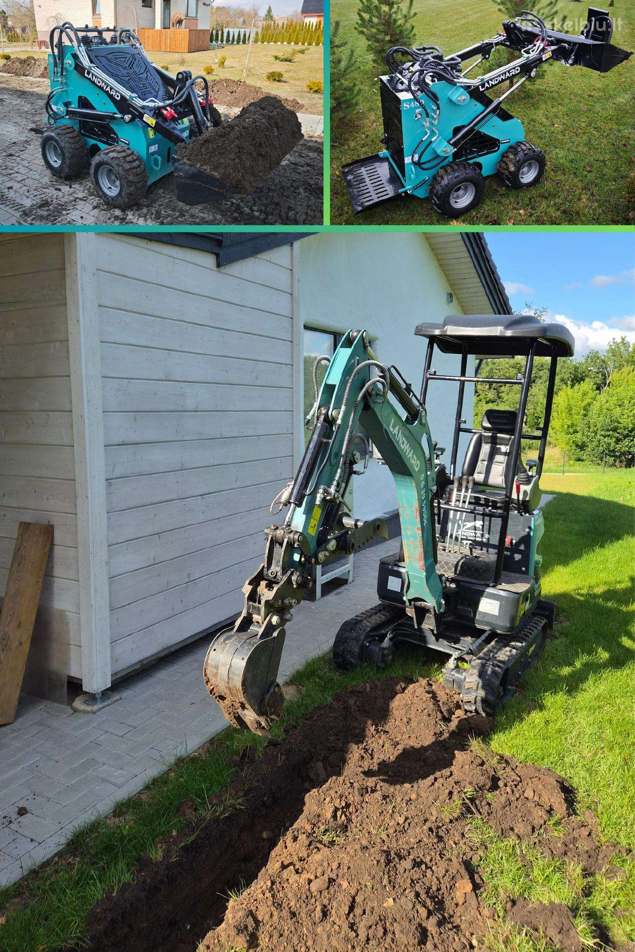 Mini ekskavatorius 1,8t ir krautuvas, nuoma.