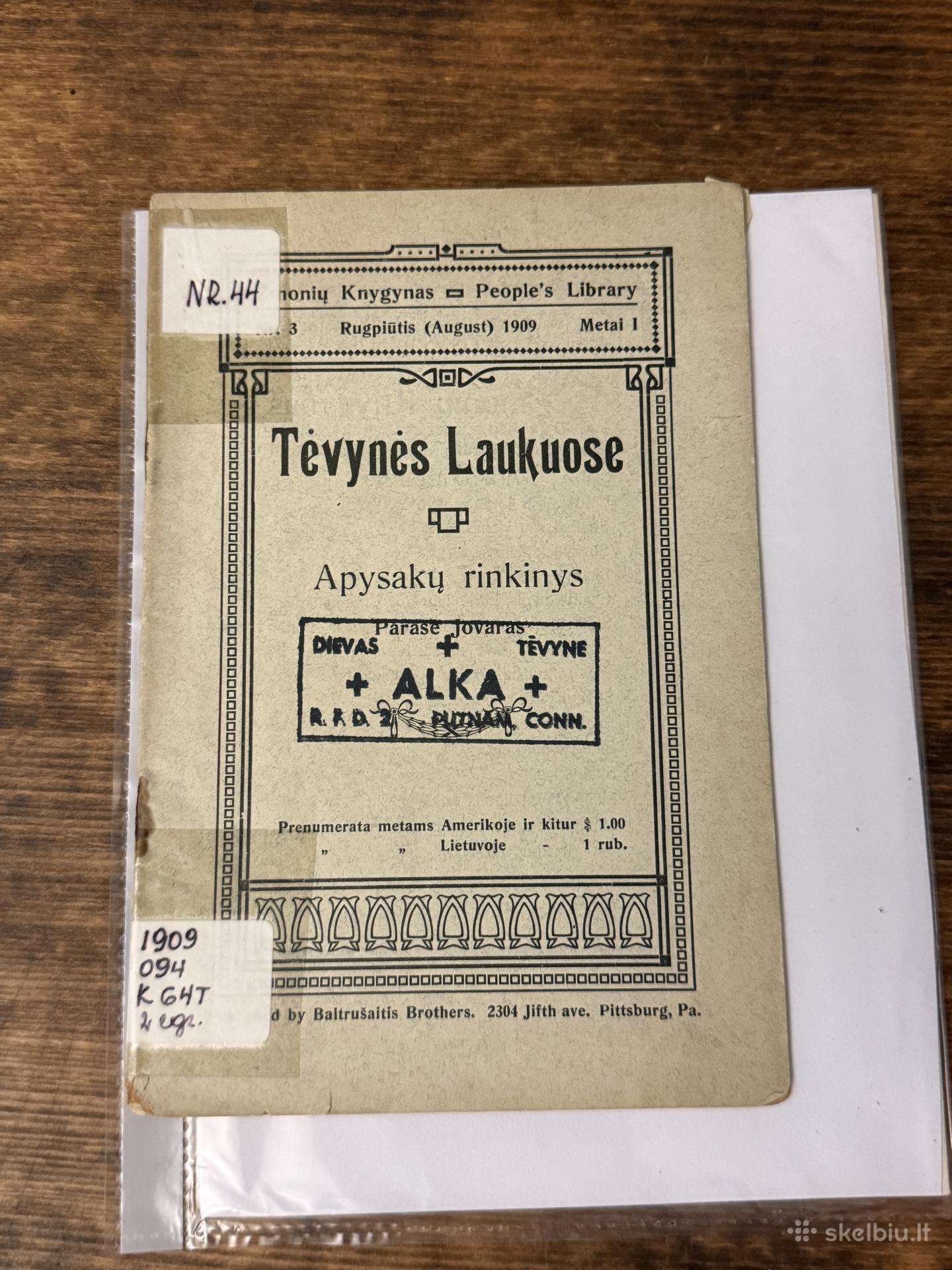 Tėvynės laukuose 1909 m. Antikvarinė knyga