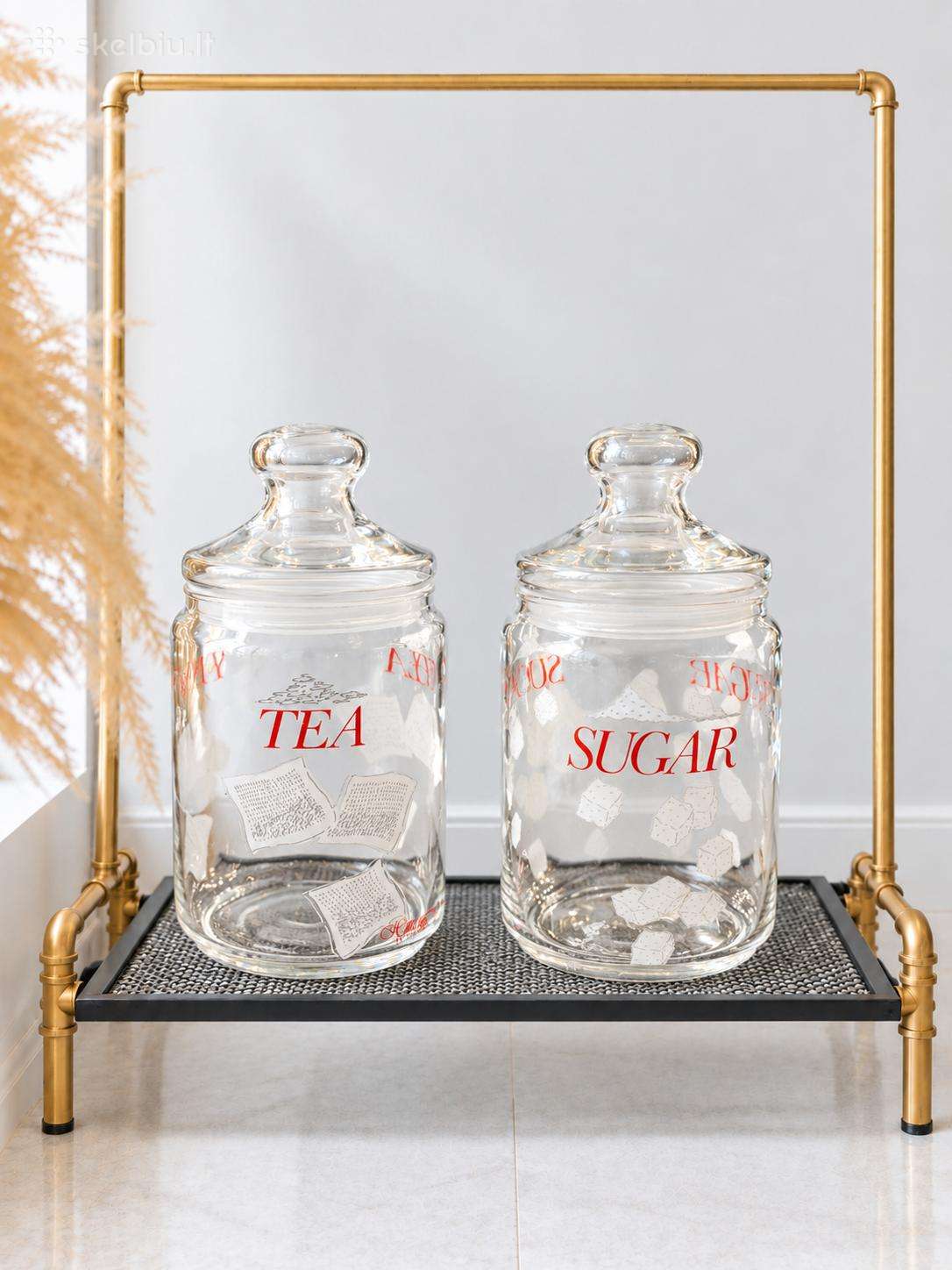 Stikliniai indai „tea“ ir „sugar“