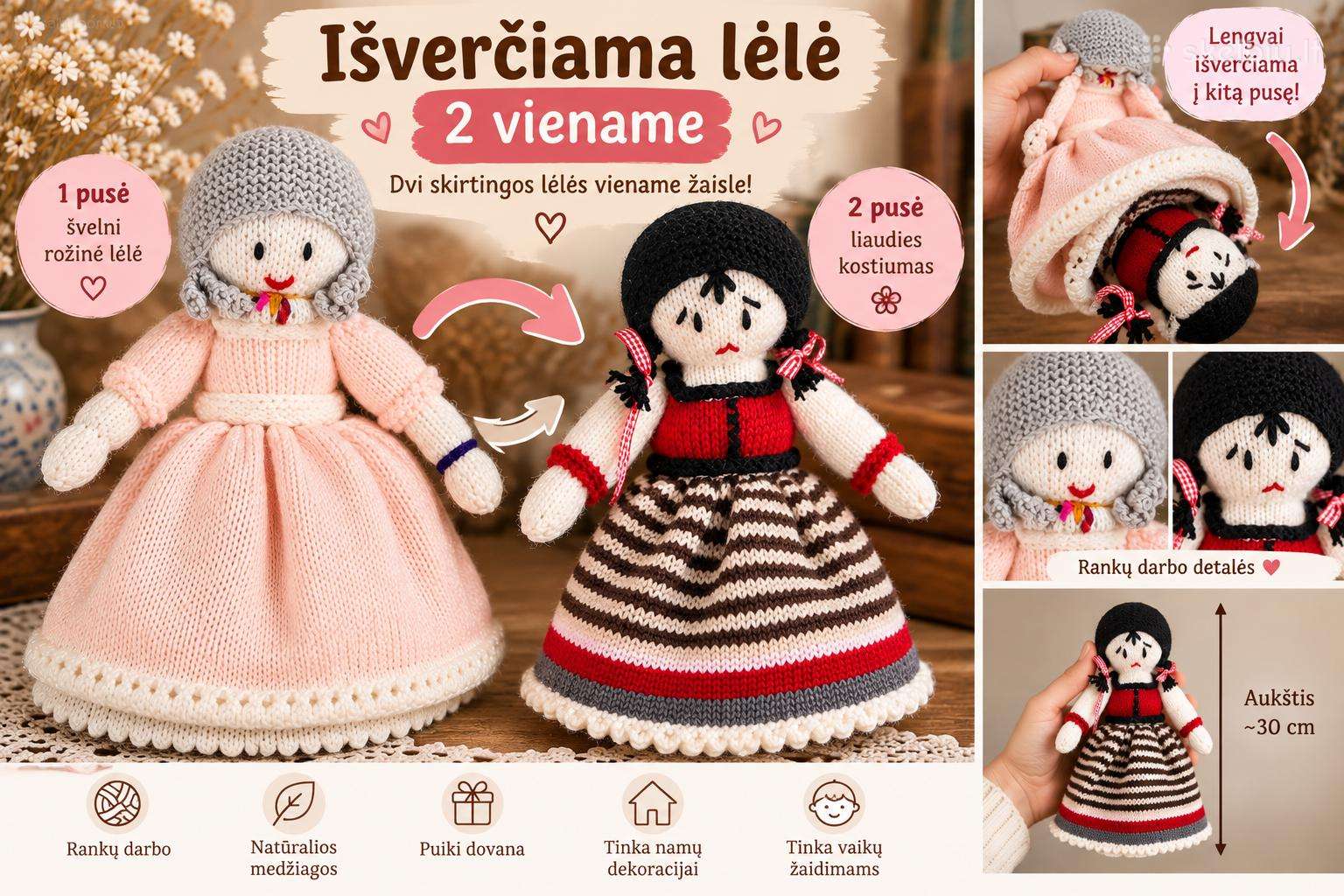 Megzta dvipusė lėlė 30 cm