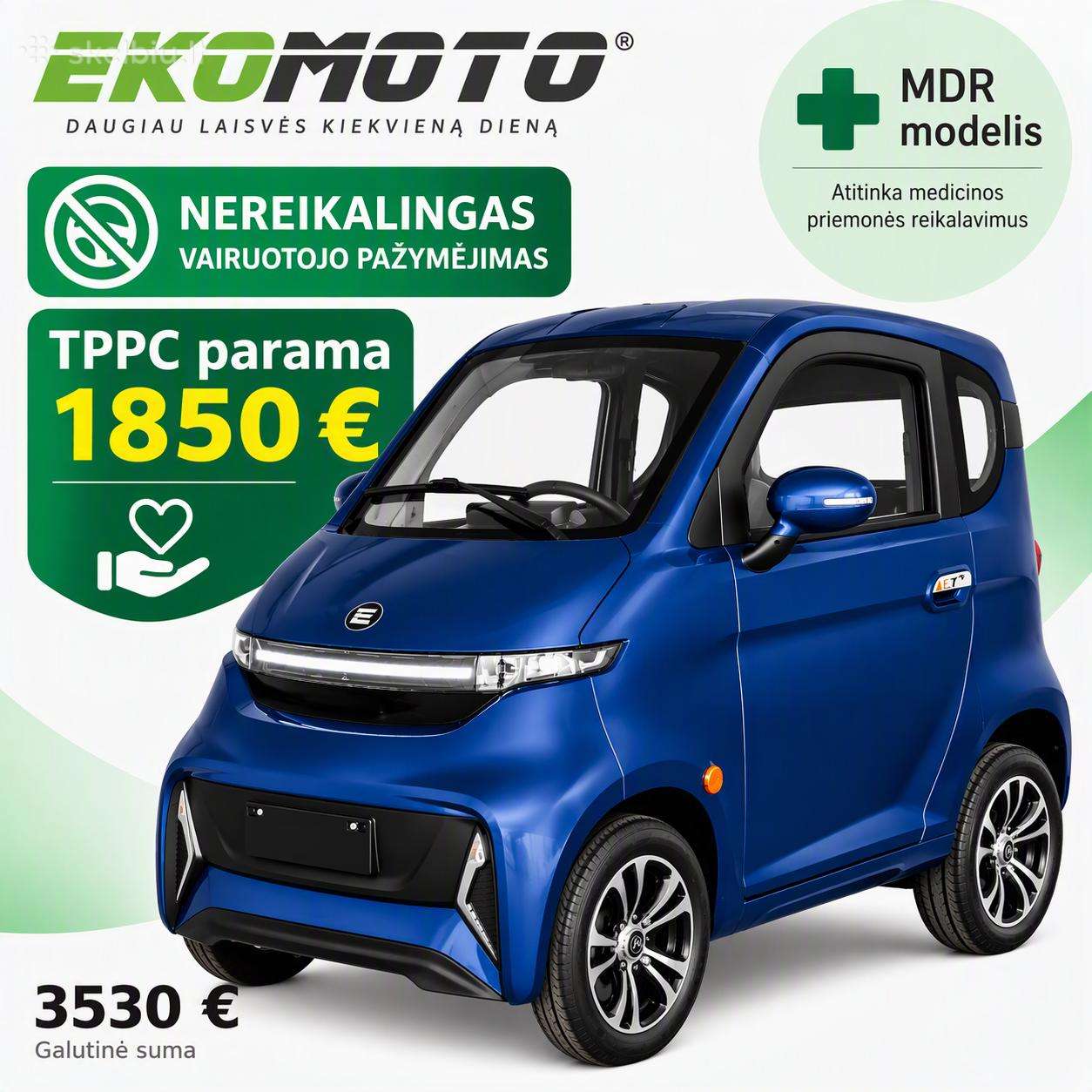 Elektrinis skuteris su kabina Ekomoto J4