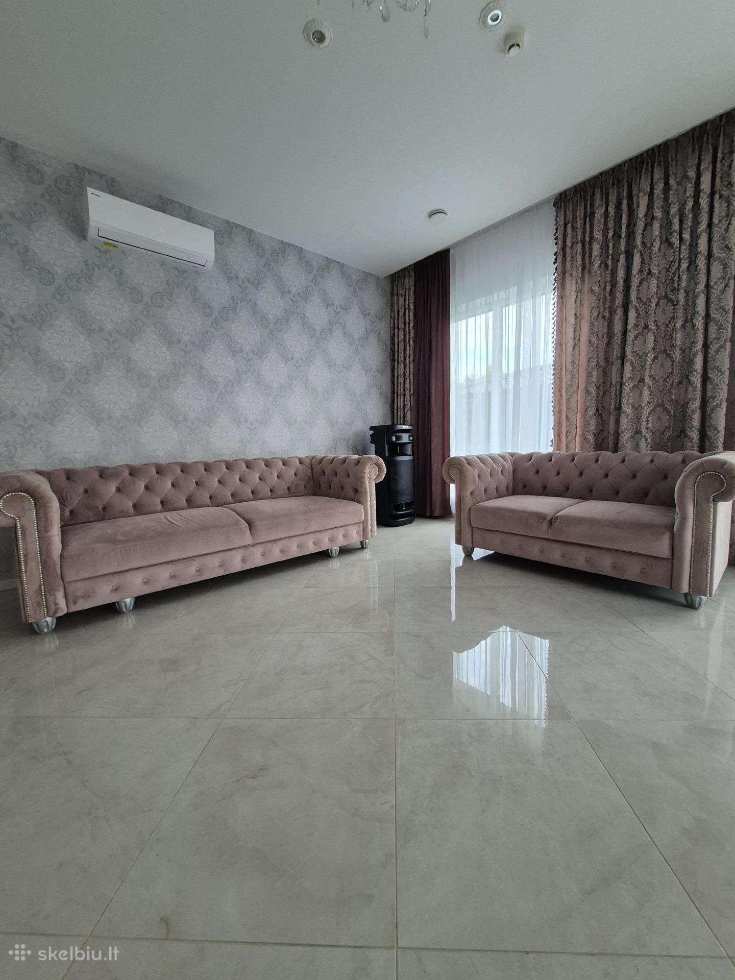 Prabangus Veliūrinis Chesterfield Sofų Komplektas