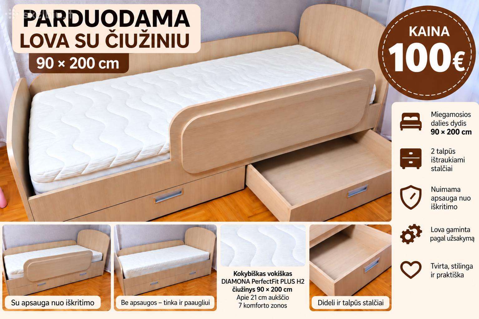 Parduodama Lova Su Čiužiniu – 100 €