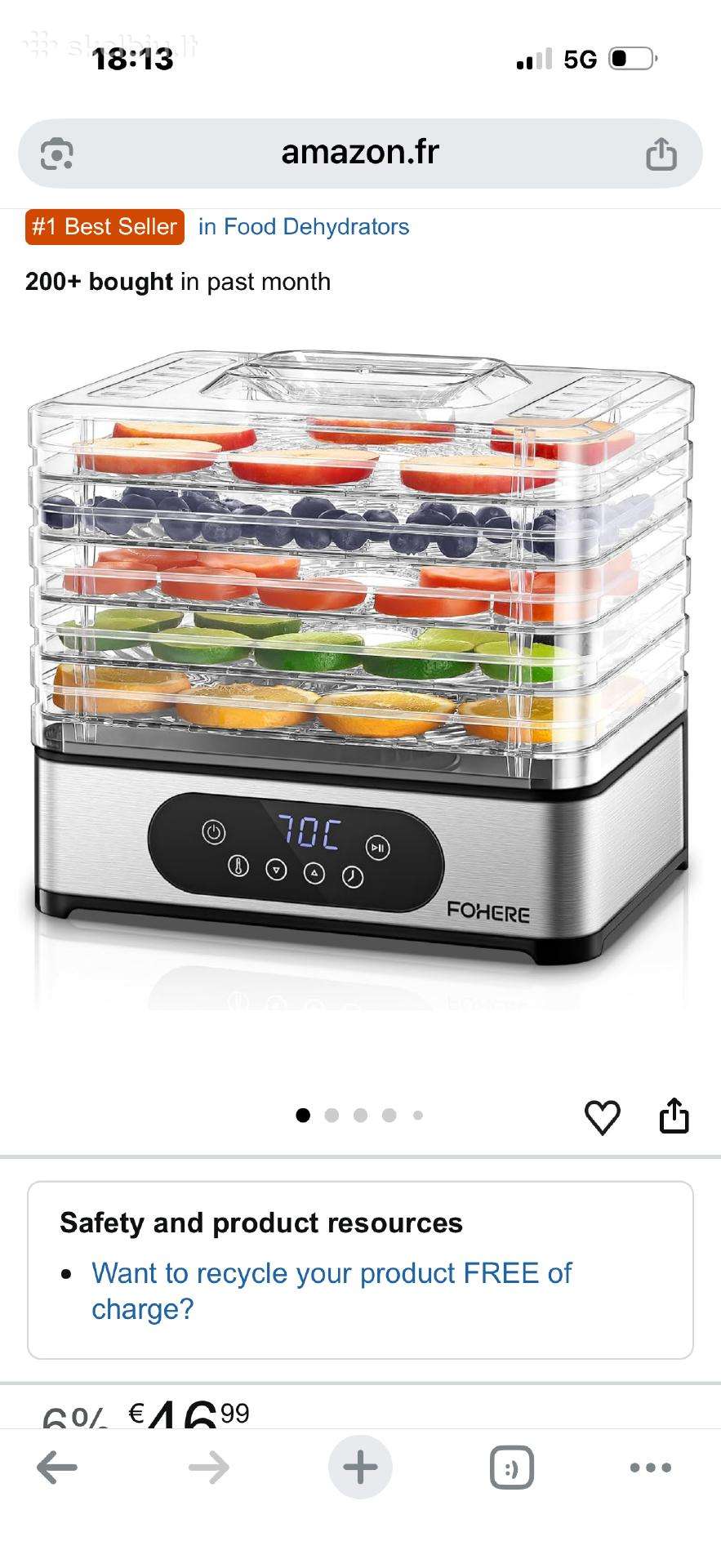 Fohere maisto džiovyklė su 6 padėklais