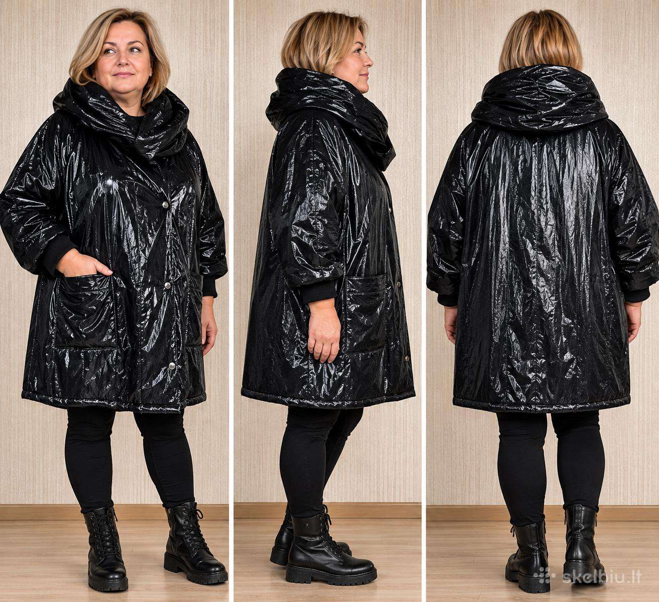 Išskirtinė juoda blizgi striukė su transformuojama