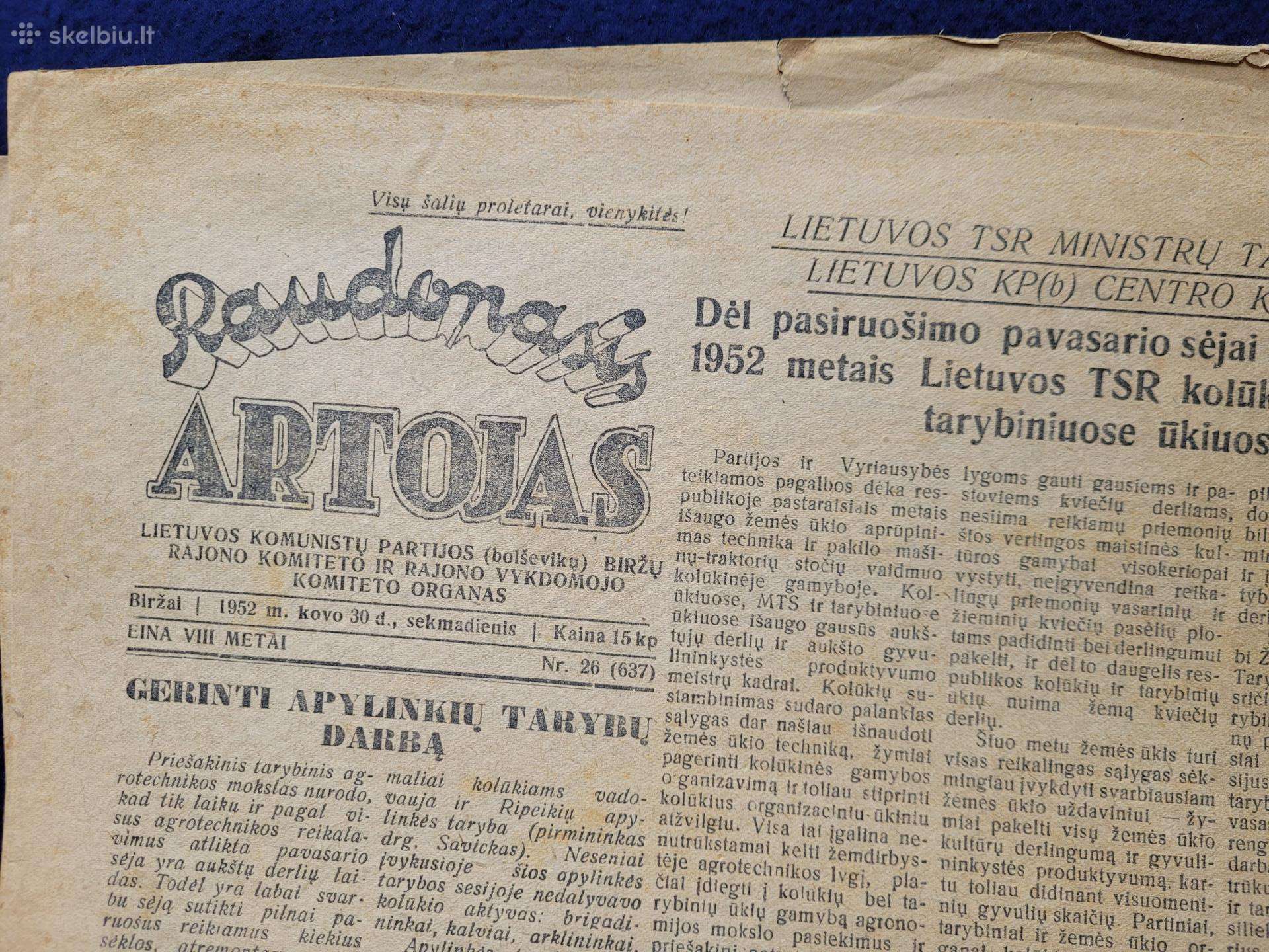 Raudonasis artojas, 1952