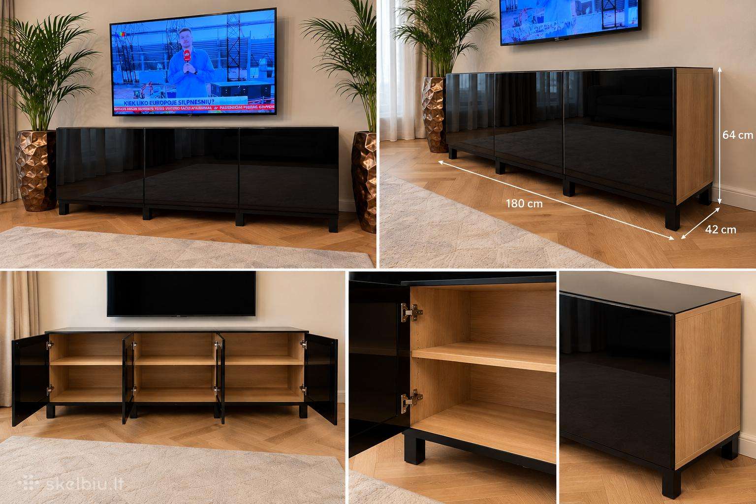 Ikea Best TV komoda – juodas stiklas, Push