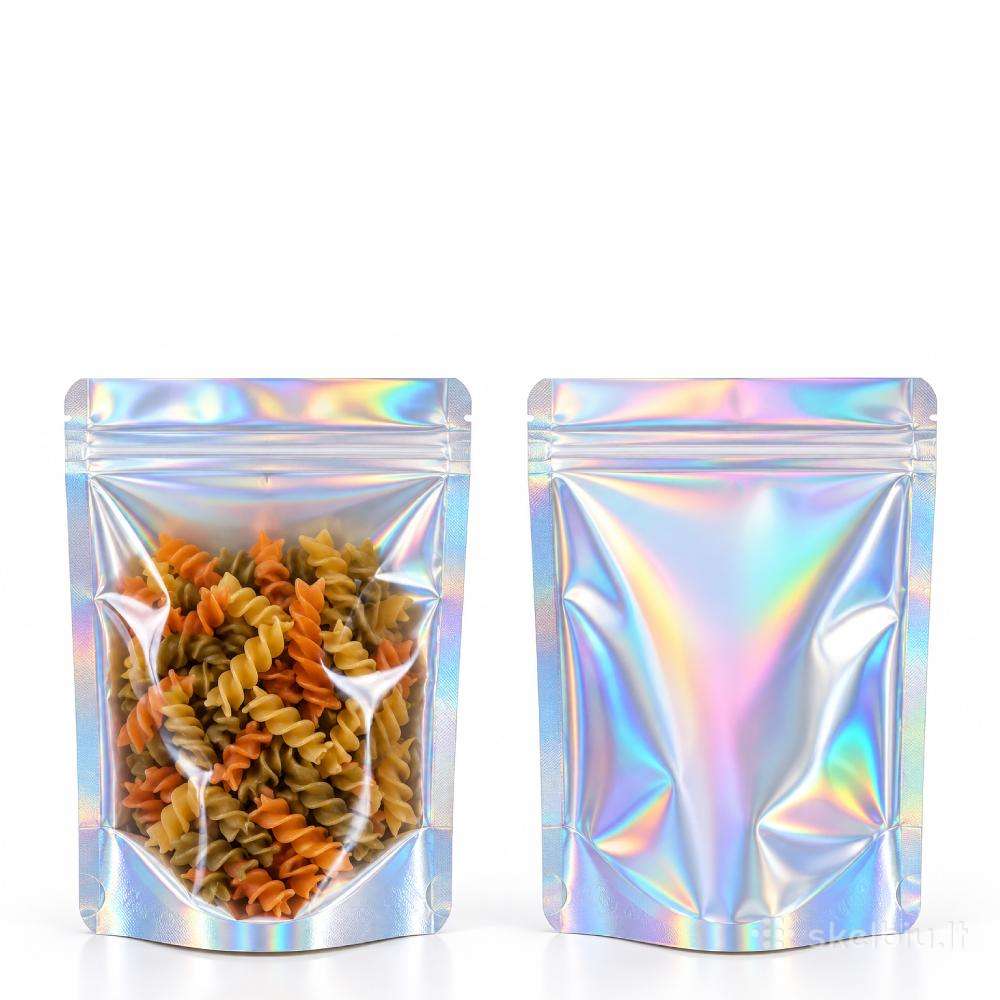Holografiniai Doypack maišelai su langeliu ir Zip