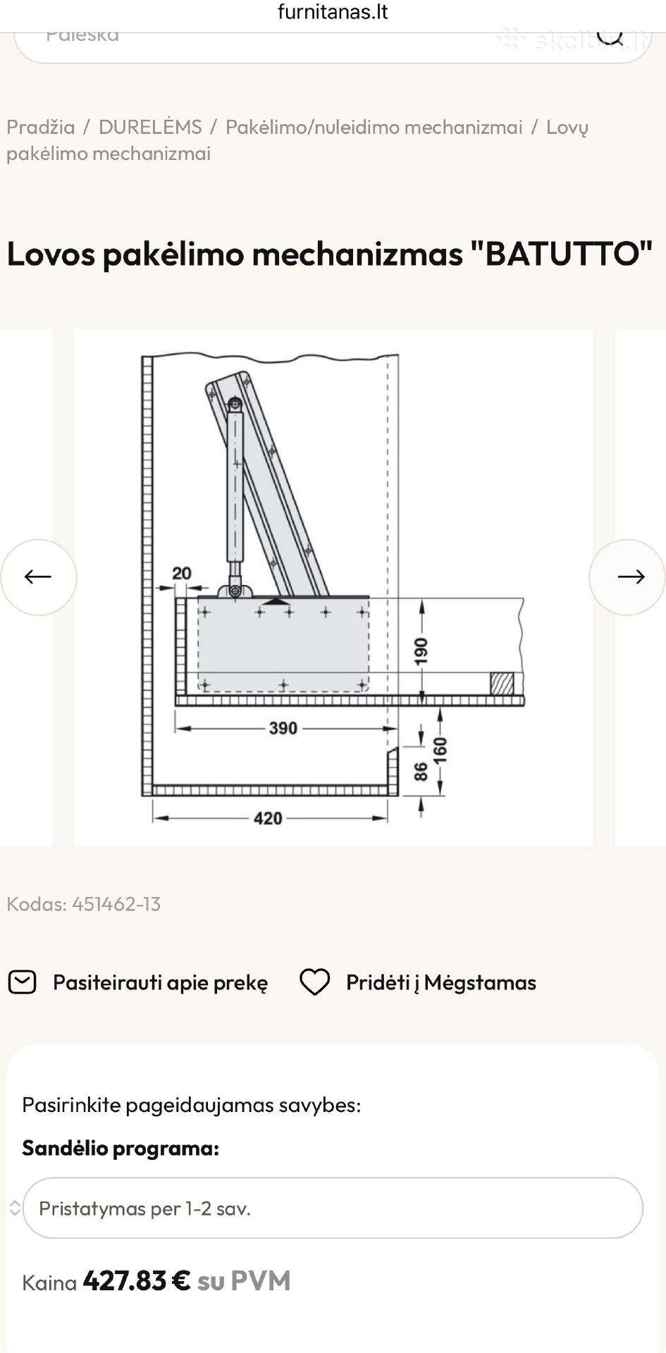Lovos pakėlimo mechanizmas Batutto