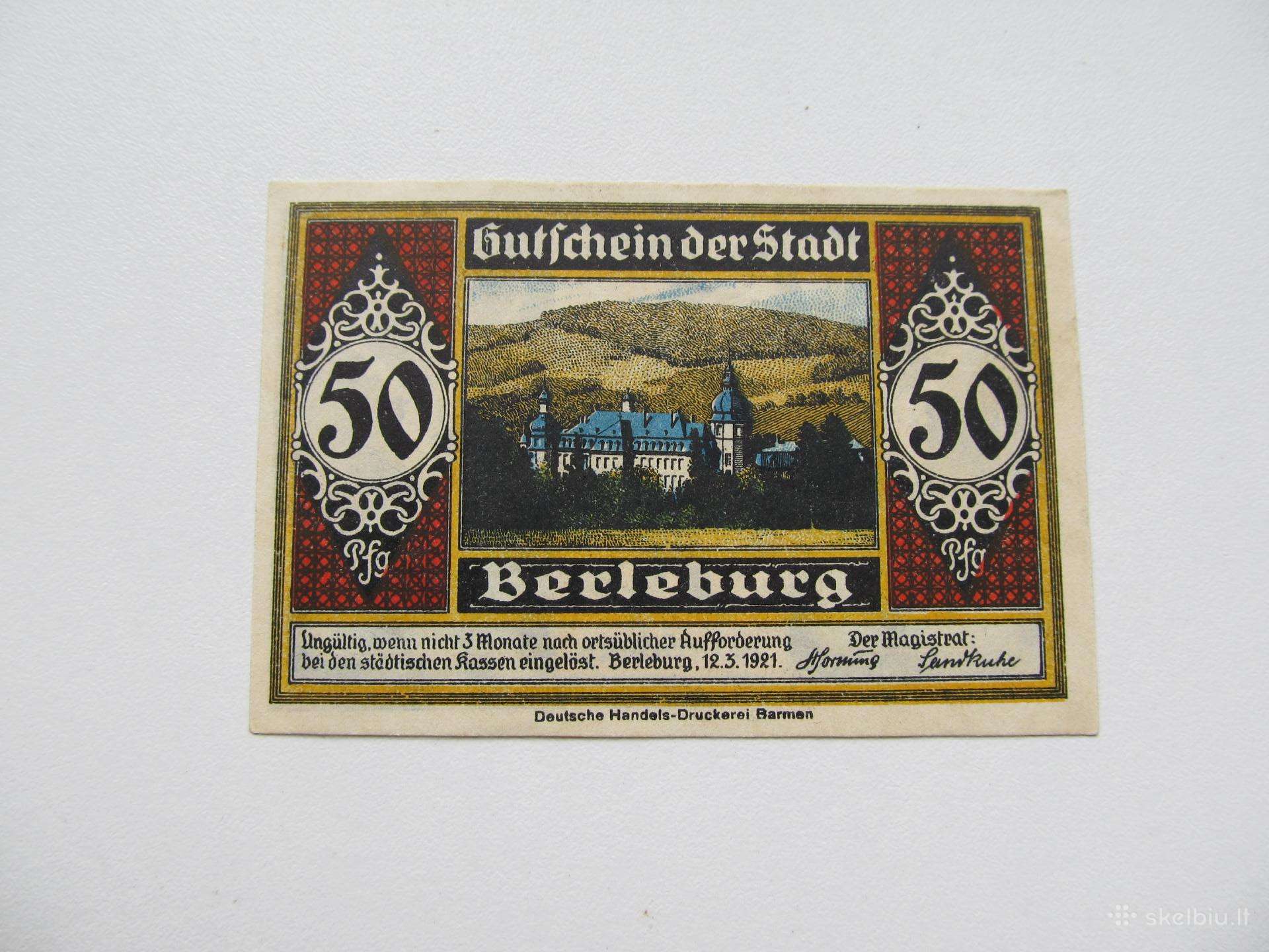 Notgeldas 50 pfenig , Berleburg Vokietija ,1921