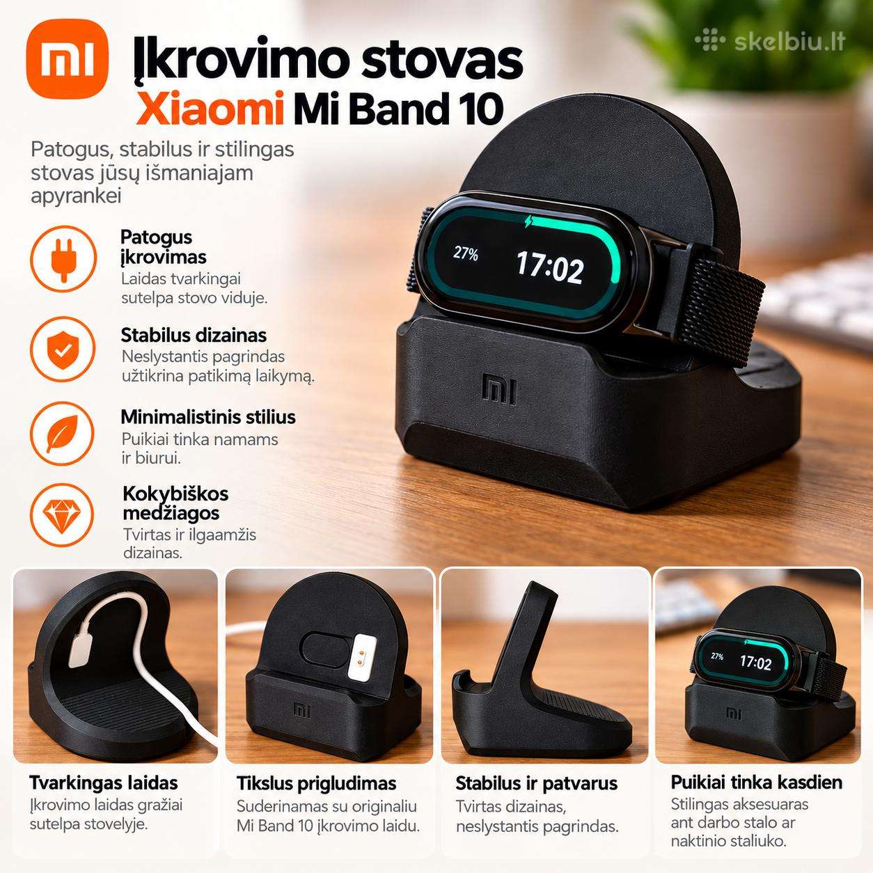 Xiaomi Mi Band 10 įkrovimo stovas Juodas