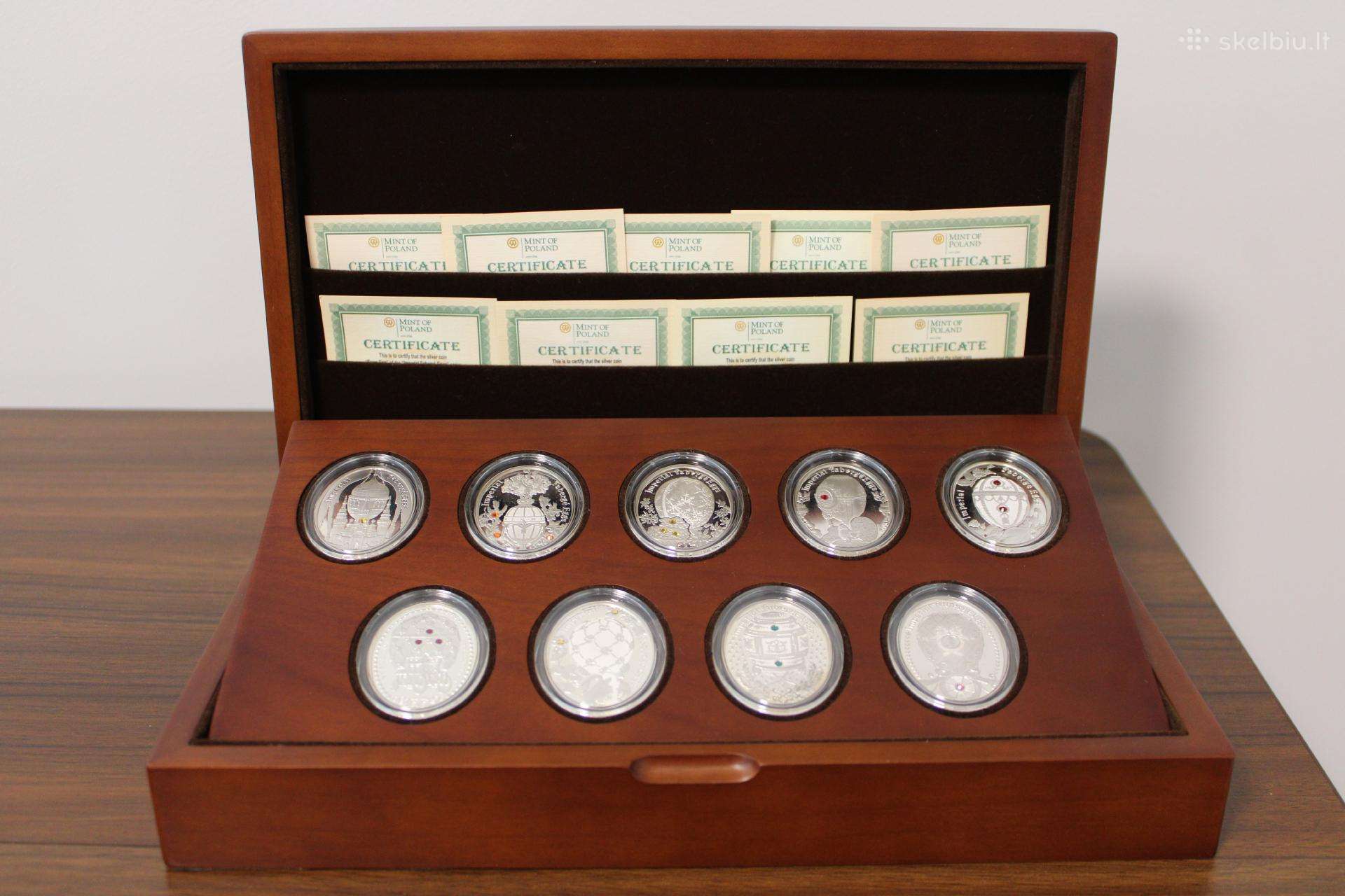9 sidabrinių monetų rinkinys „Faberg Eggs“ 925
