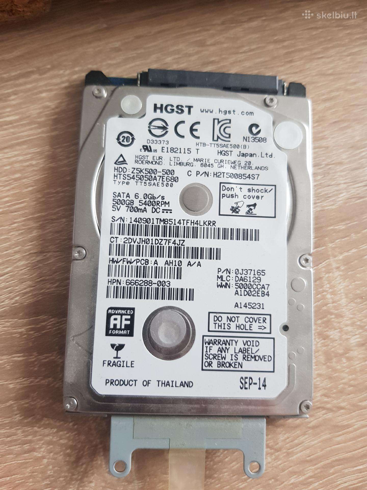 Laptopo HDD 500gb Hgst Z5k500-500 iš Hp 15-r102no