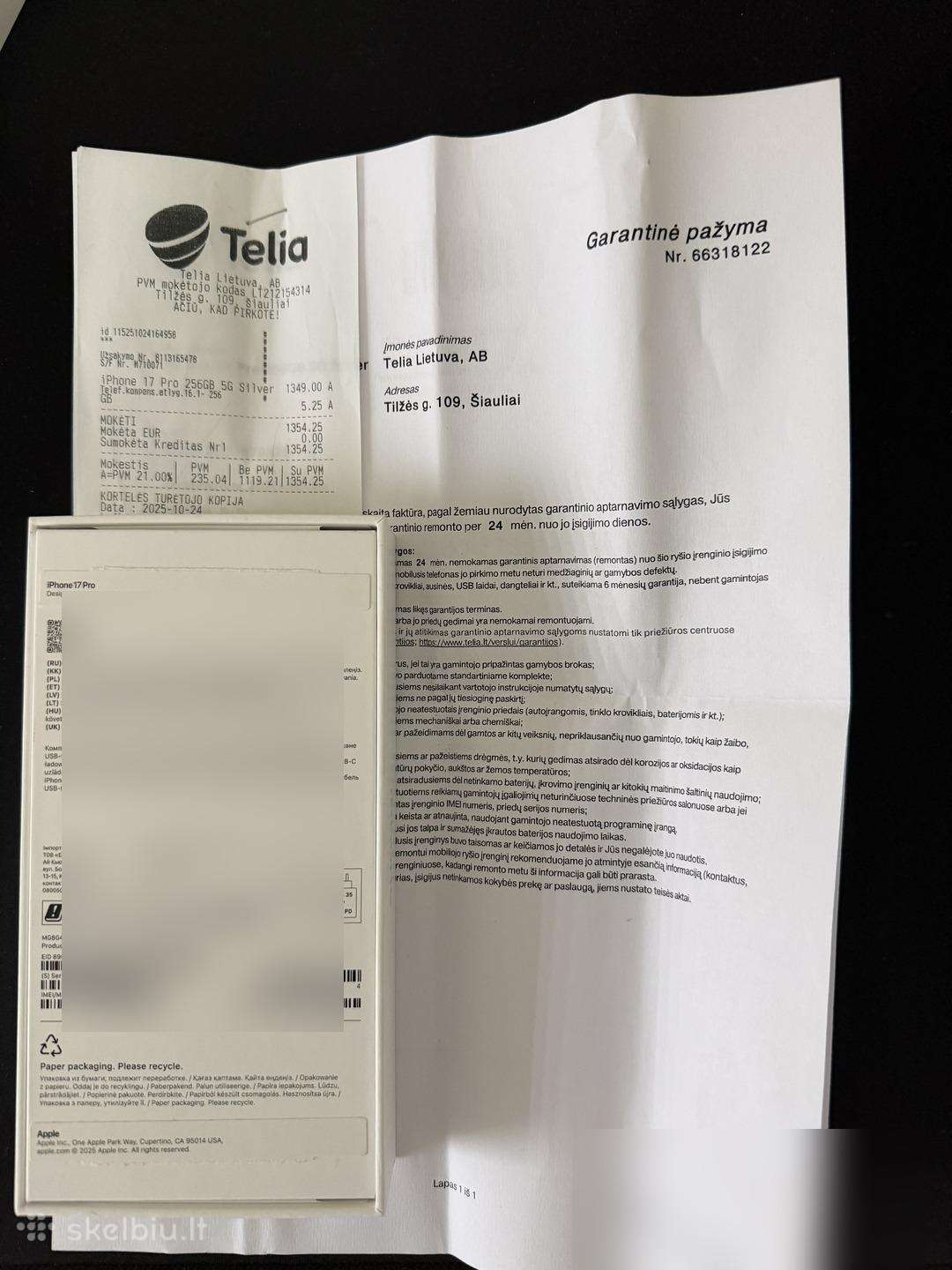 Parduodamas iPhone 17 Pro 256 GB Silver