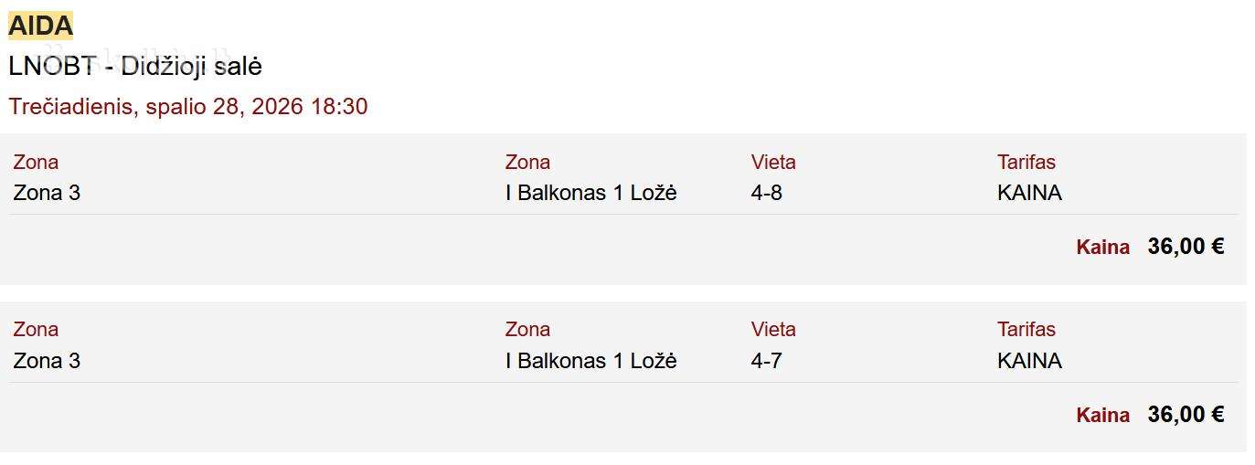 Bilietai į operą Aida