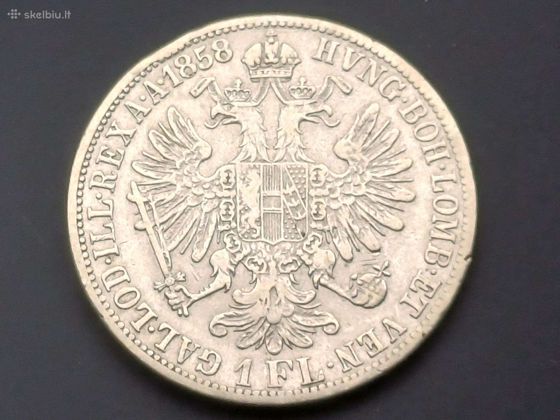 1 florinas 1858m. Austrija sidabras
