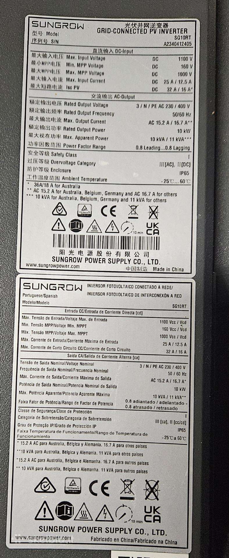 Sungrow Sg10rt 10 kw trifazis inverteris