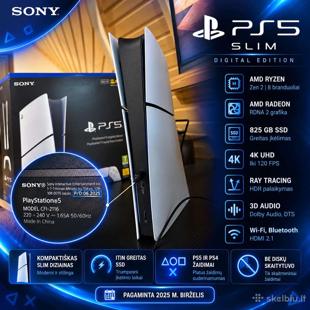 Sony Playstation 5 Slim Digital 2025 m. modelis