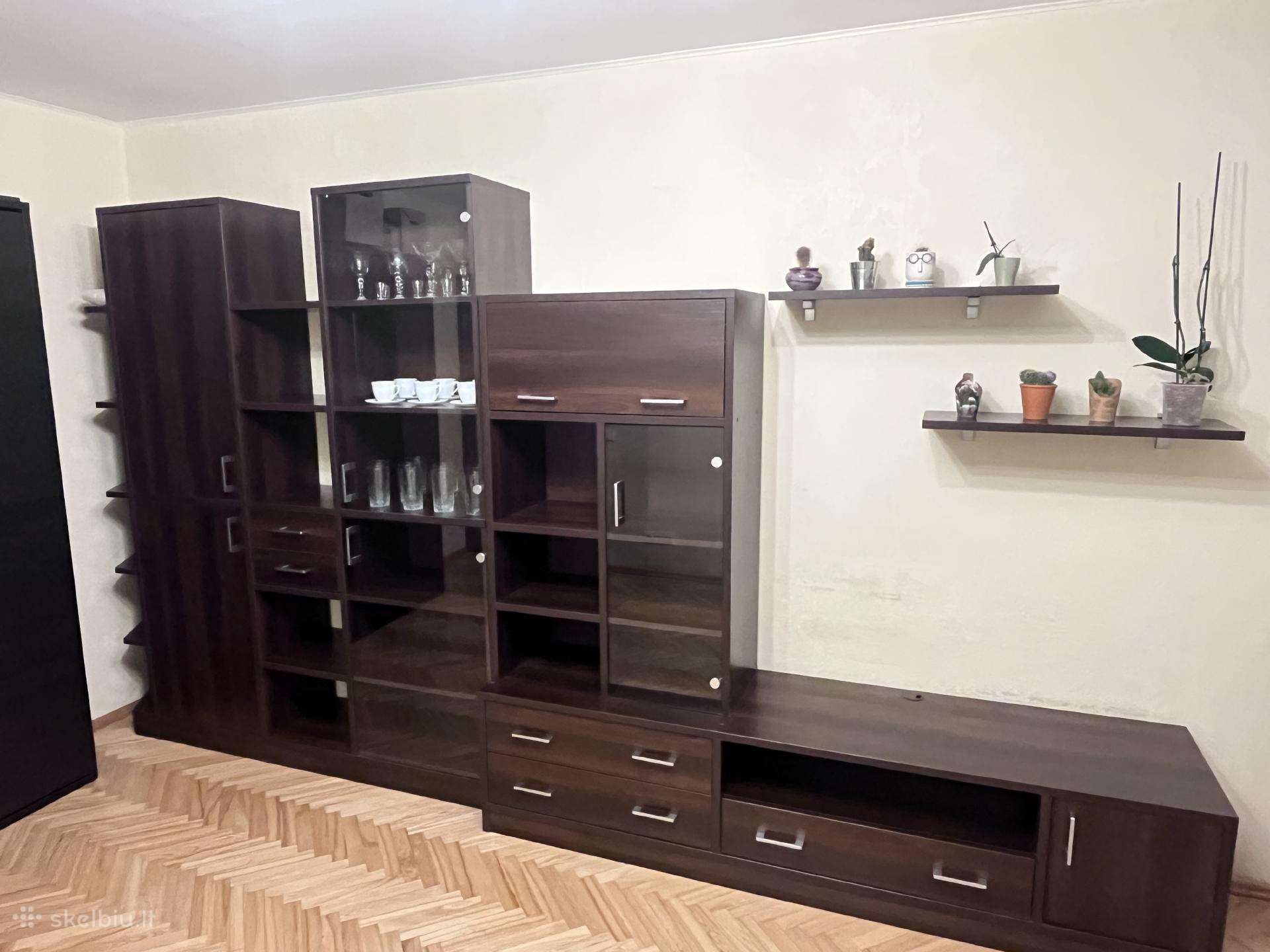Svetainės sekcija- tamsaus medžio