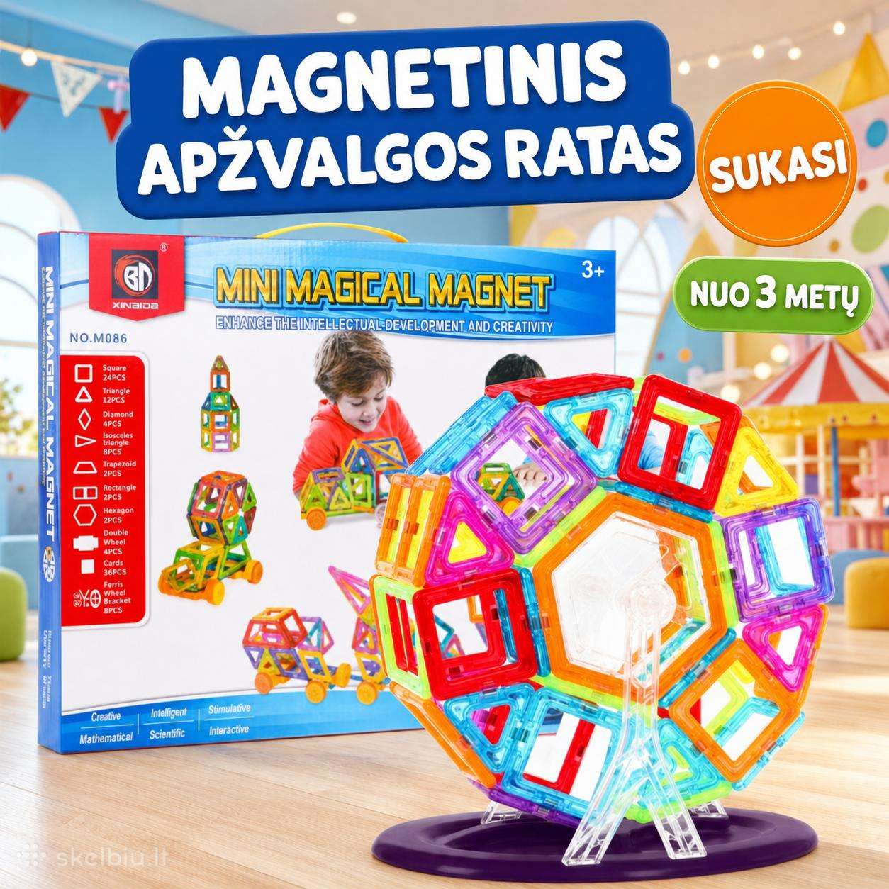 Magnetinis konstruktorius vaikams, 86 elementai