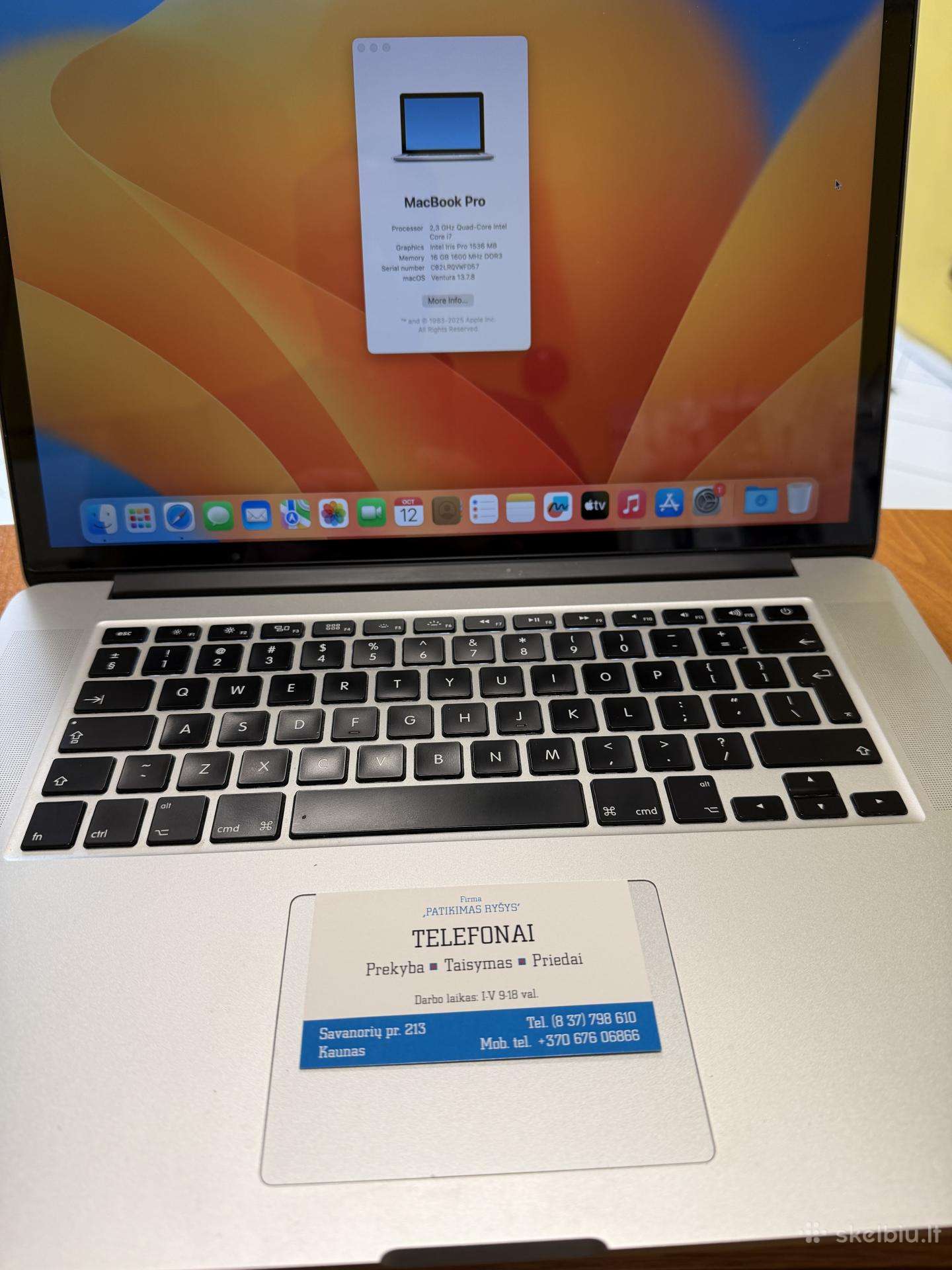 MacBook Pro I7 512gb Model A1398 Su Garantija