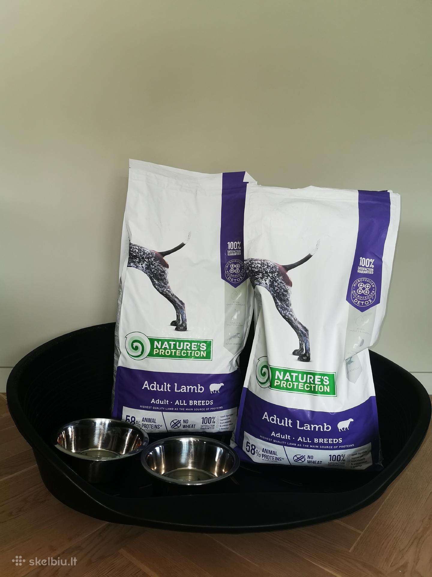 Sausas maistas šunims 12kg + 6,8kg + gultas