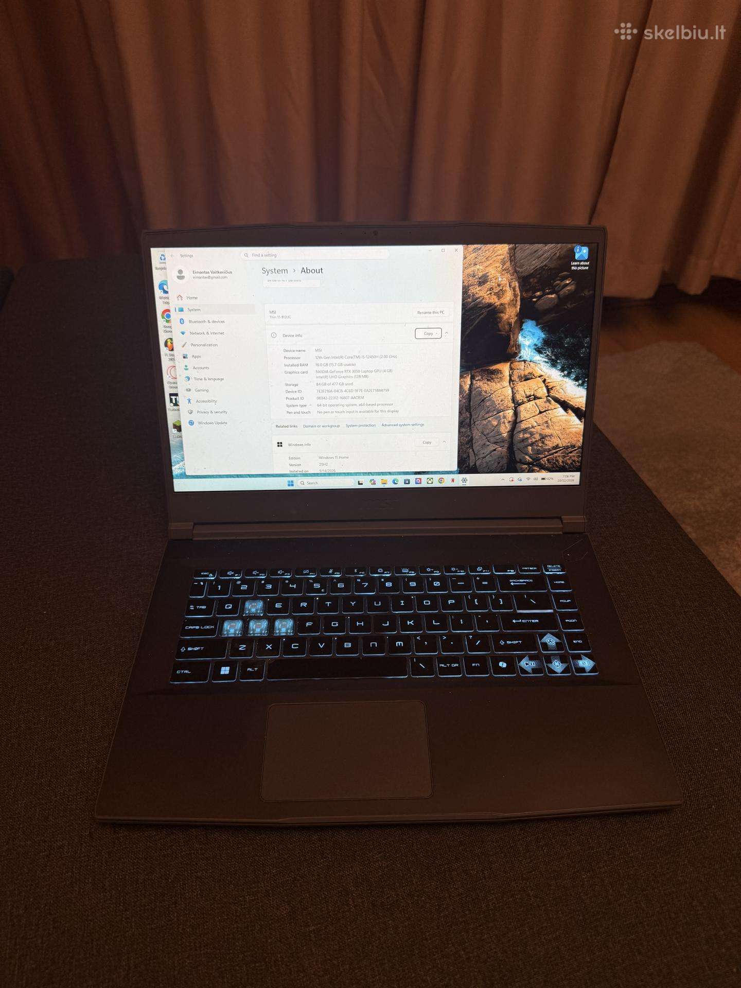 Msi Thin 15 B12uc žaidimų kompiuteris