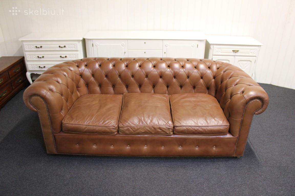 Chesterfield natūralios odos sofa