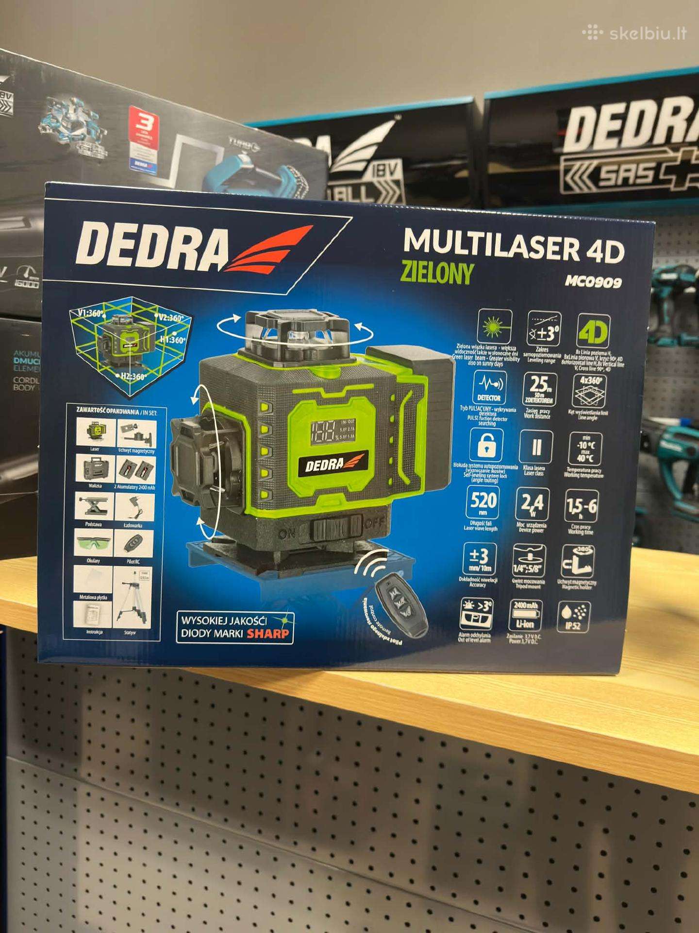 Dedra Mc0909 4d žalias lazerinis nivelyras