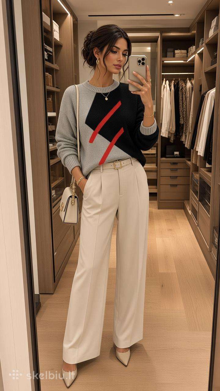 Rankų darbo „Urban Contrast“ megztinis Wool Look
