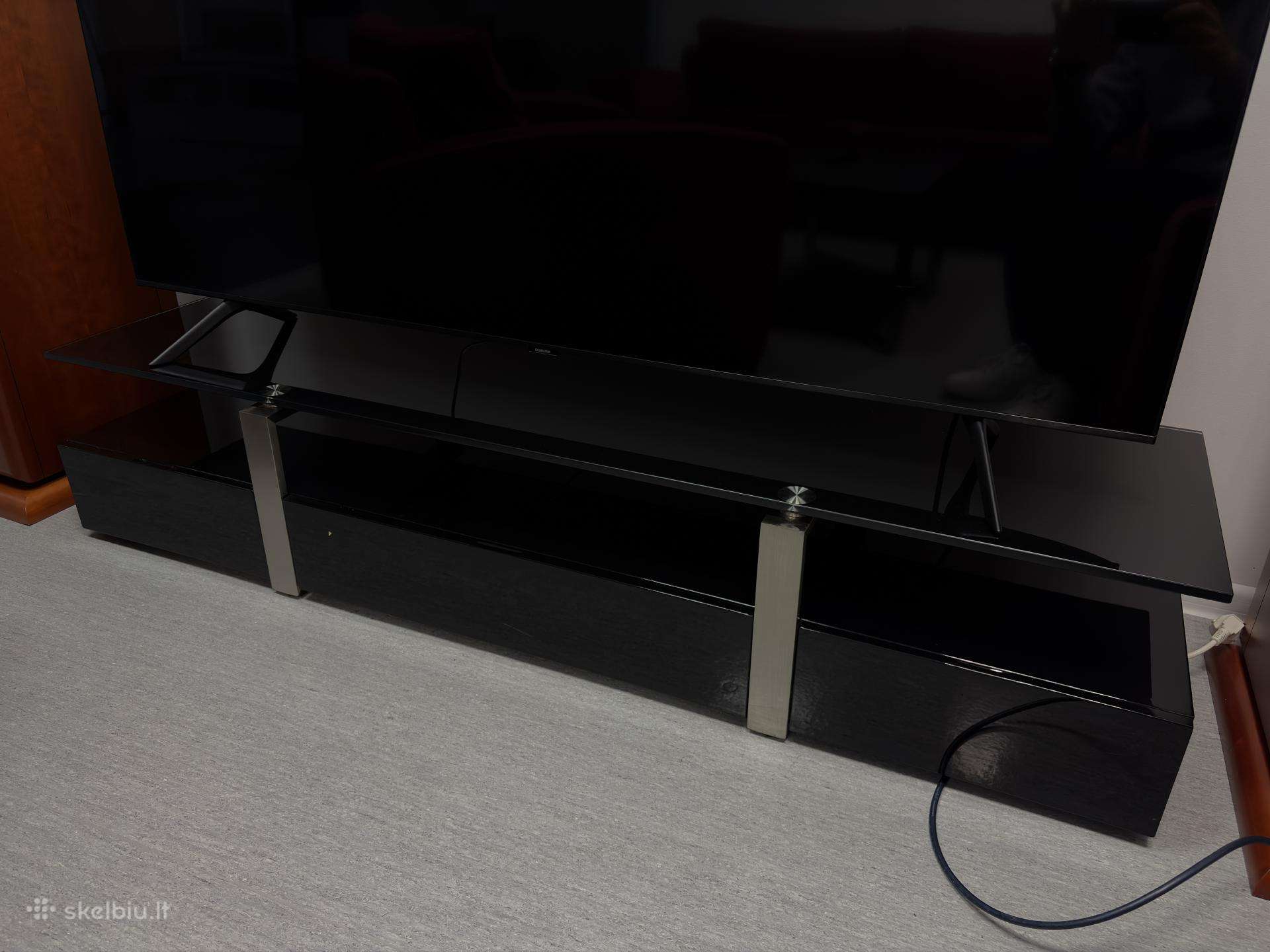 TV staliukas su stikliniu viršumi ir stalčiais