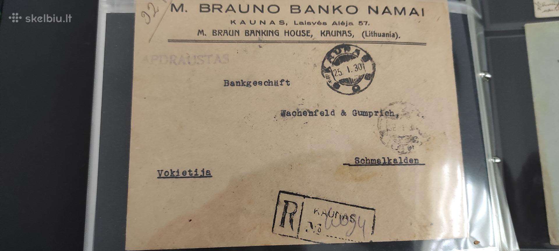Tarpukario Kauno M. Brauno banko namų vokas (1930
