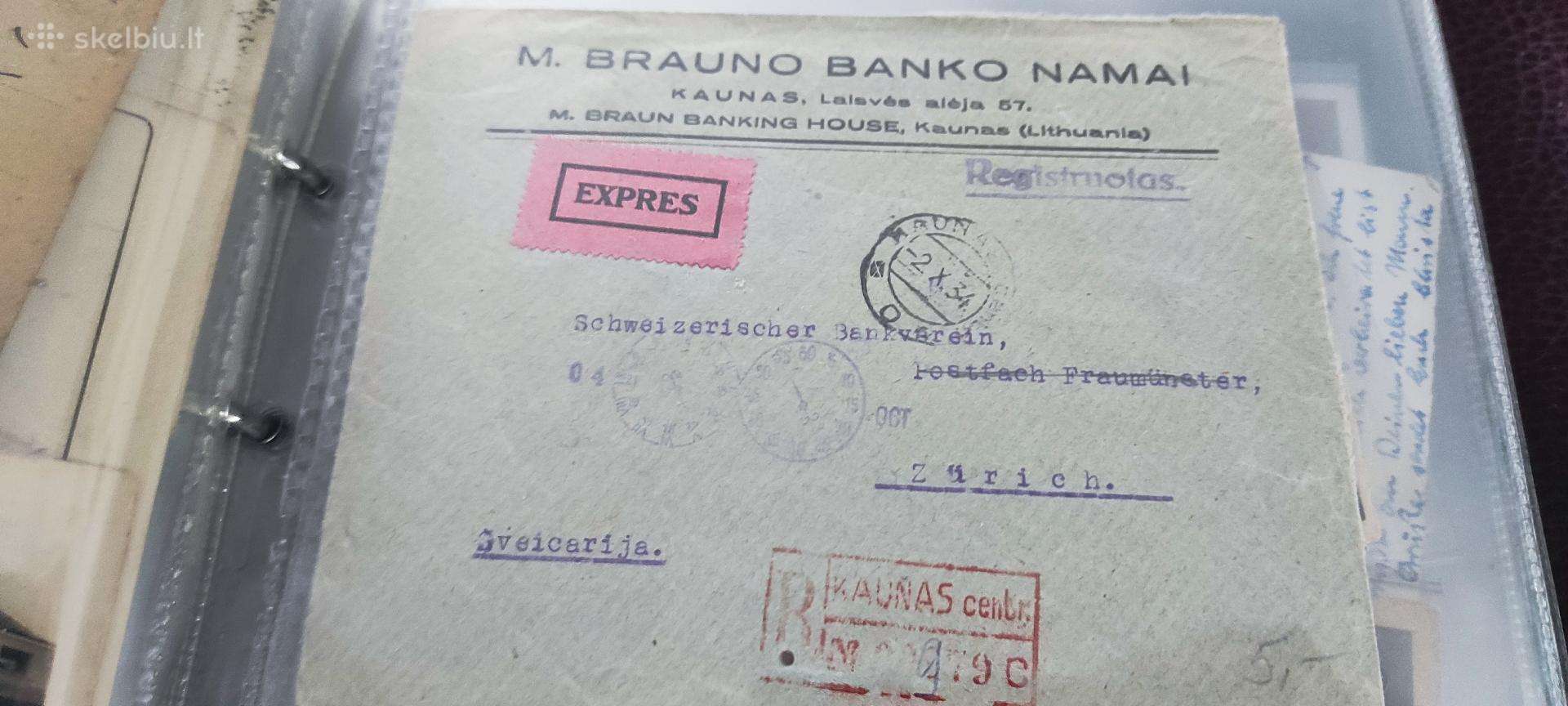 Tarpukario Kauno M. Brauno banko ekspres laiškas į