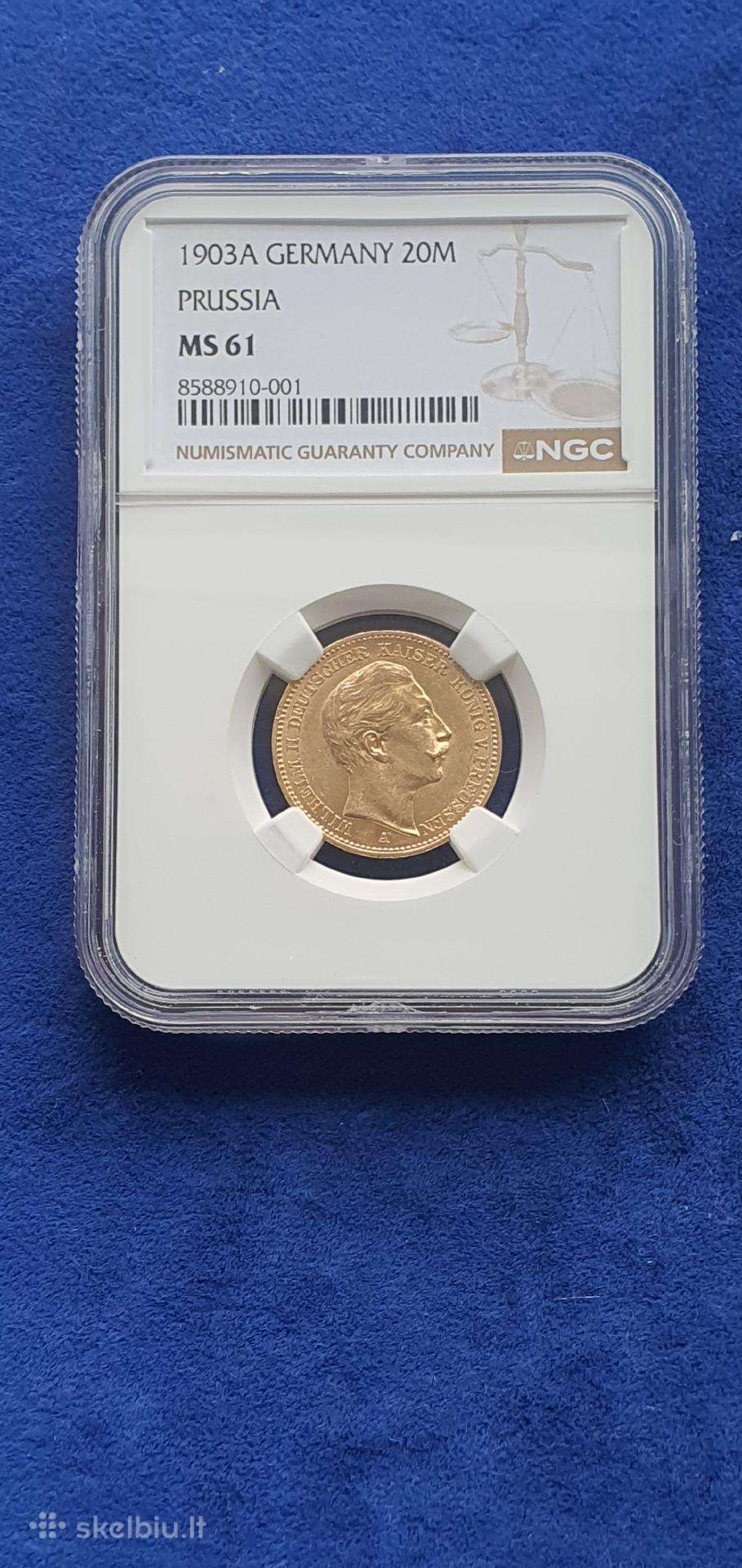 20 markiu auksine moneta ms 61 greidas 19 03