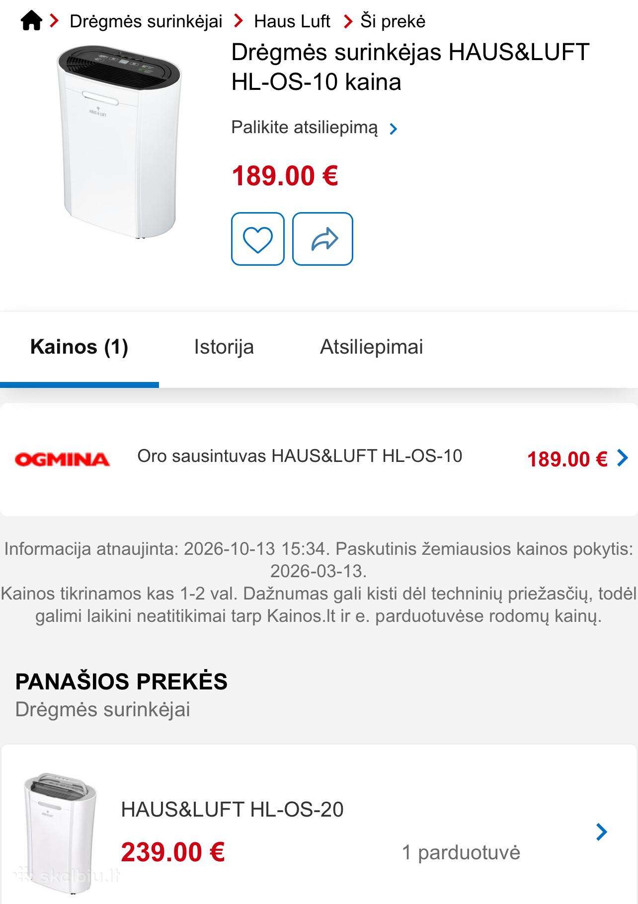 Oro sausintuvas / valytuvas, drėgmės surinktuvas