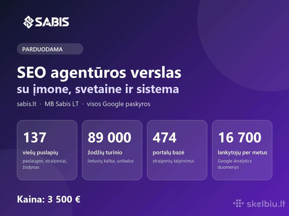Parduodamas Seo agentūros verslas su įmone (MB)