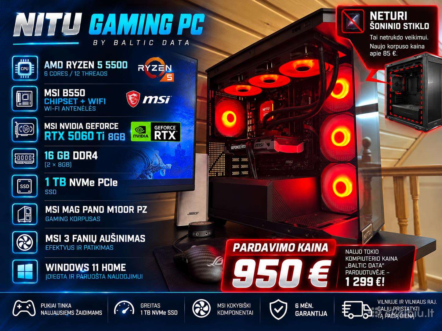 Ryzen5 5500 B550 Rtx 5060 Ti 16gb Ddr4 1tb Nvme