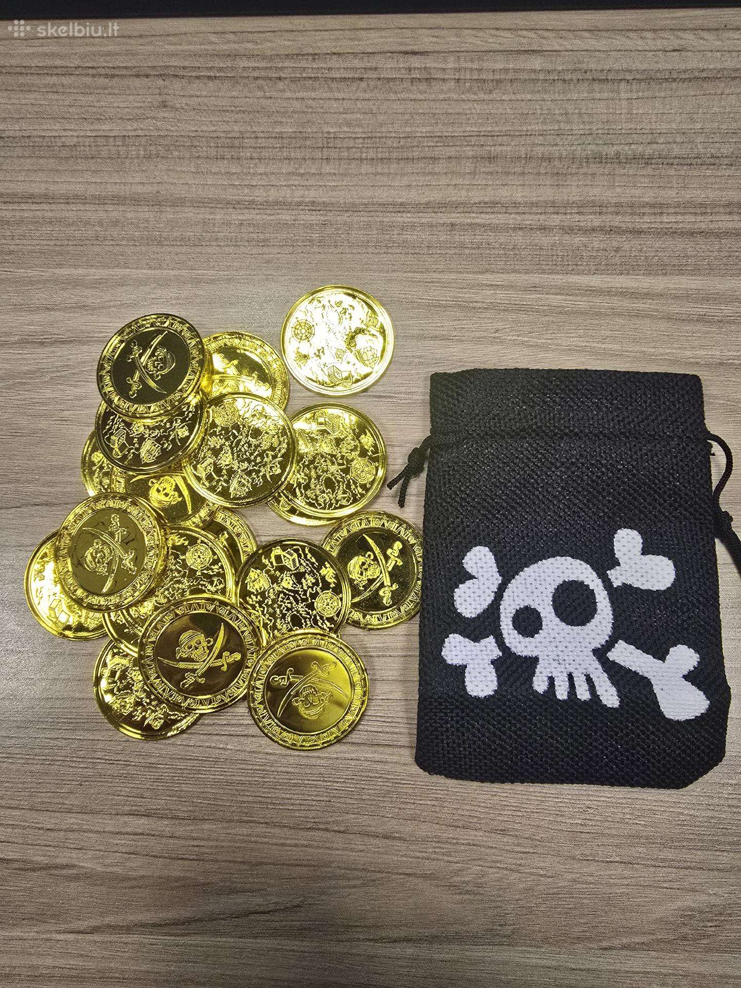 Piratų lobio rinkinys – žaislinės monetos su maiše
