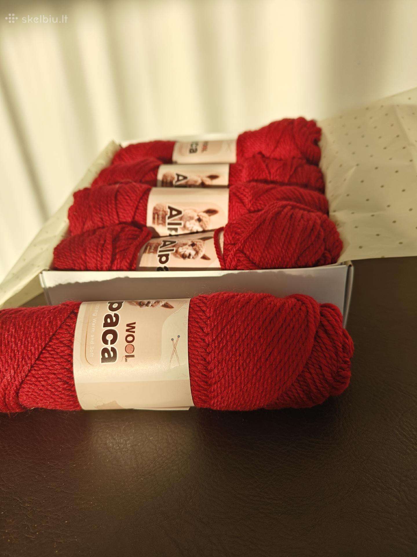 Bordo alpakos siūlai 100% šilti, minkšti, 5 vnt