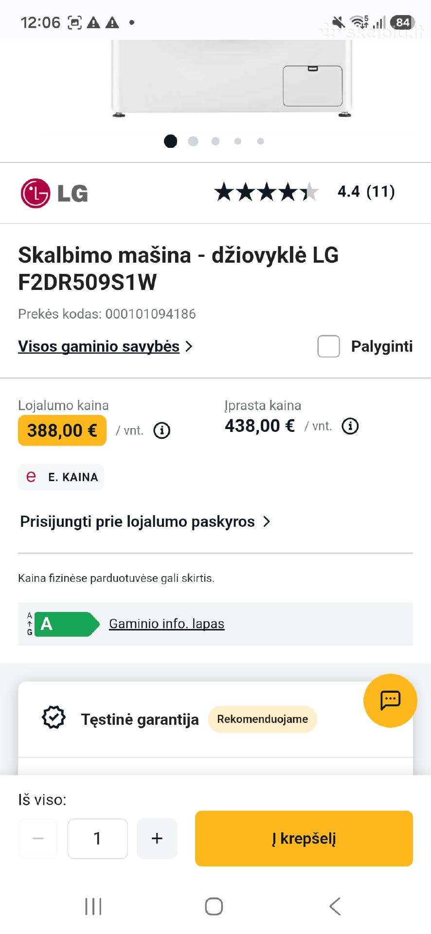 Skalbimo mašina - džiovyklė LG F2dr509s1w
