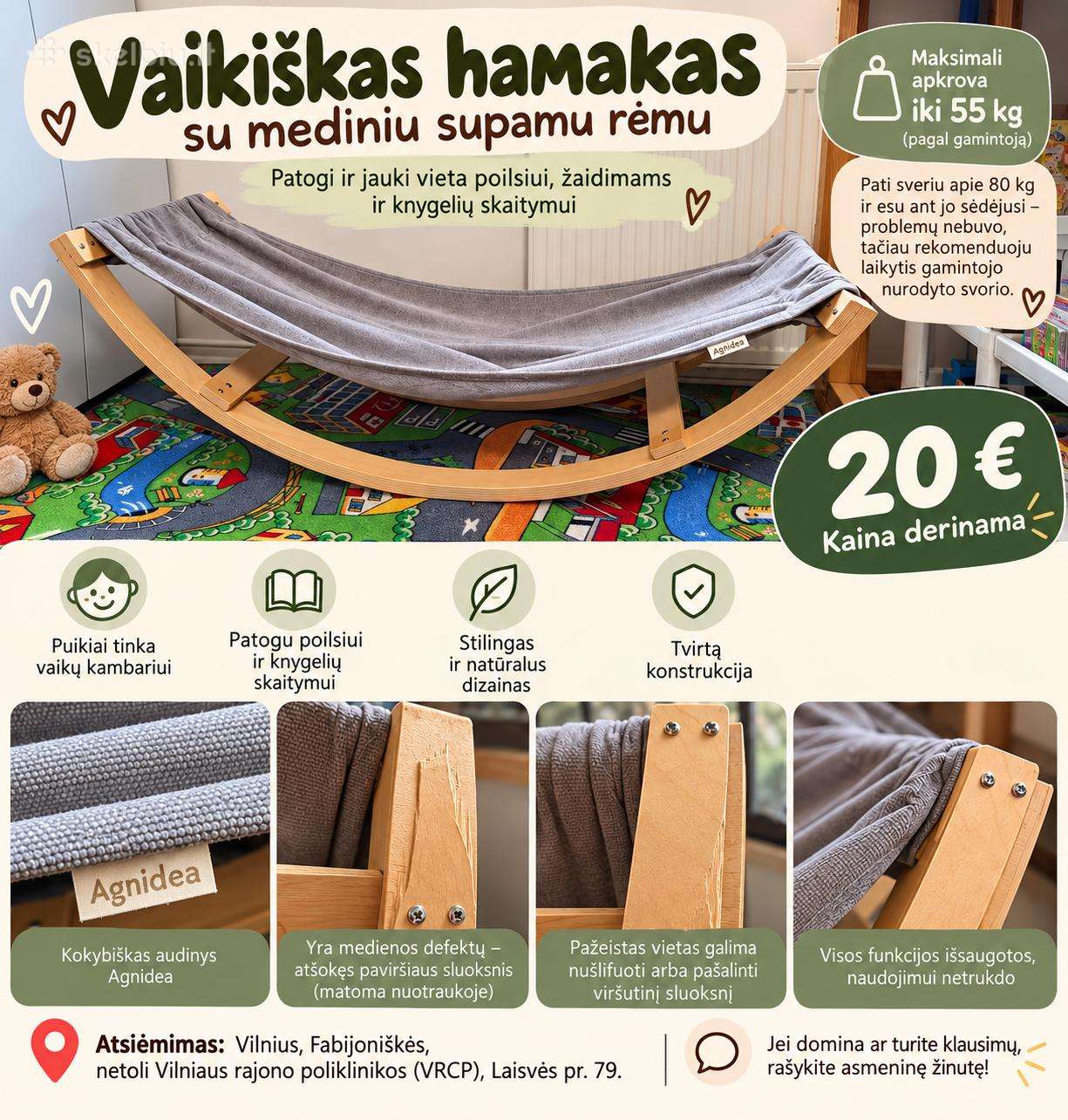 Vaikiškas supamas hamakas „agnidea“