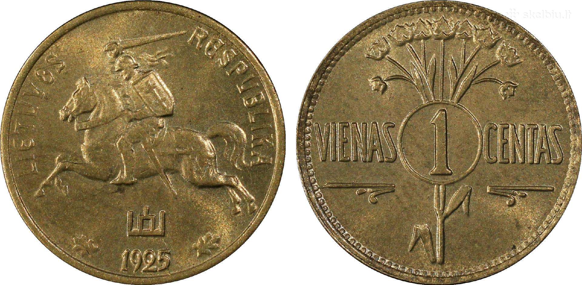 1925m. 1 centas Pcgs Ms65